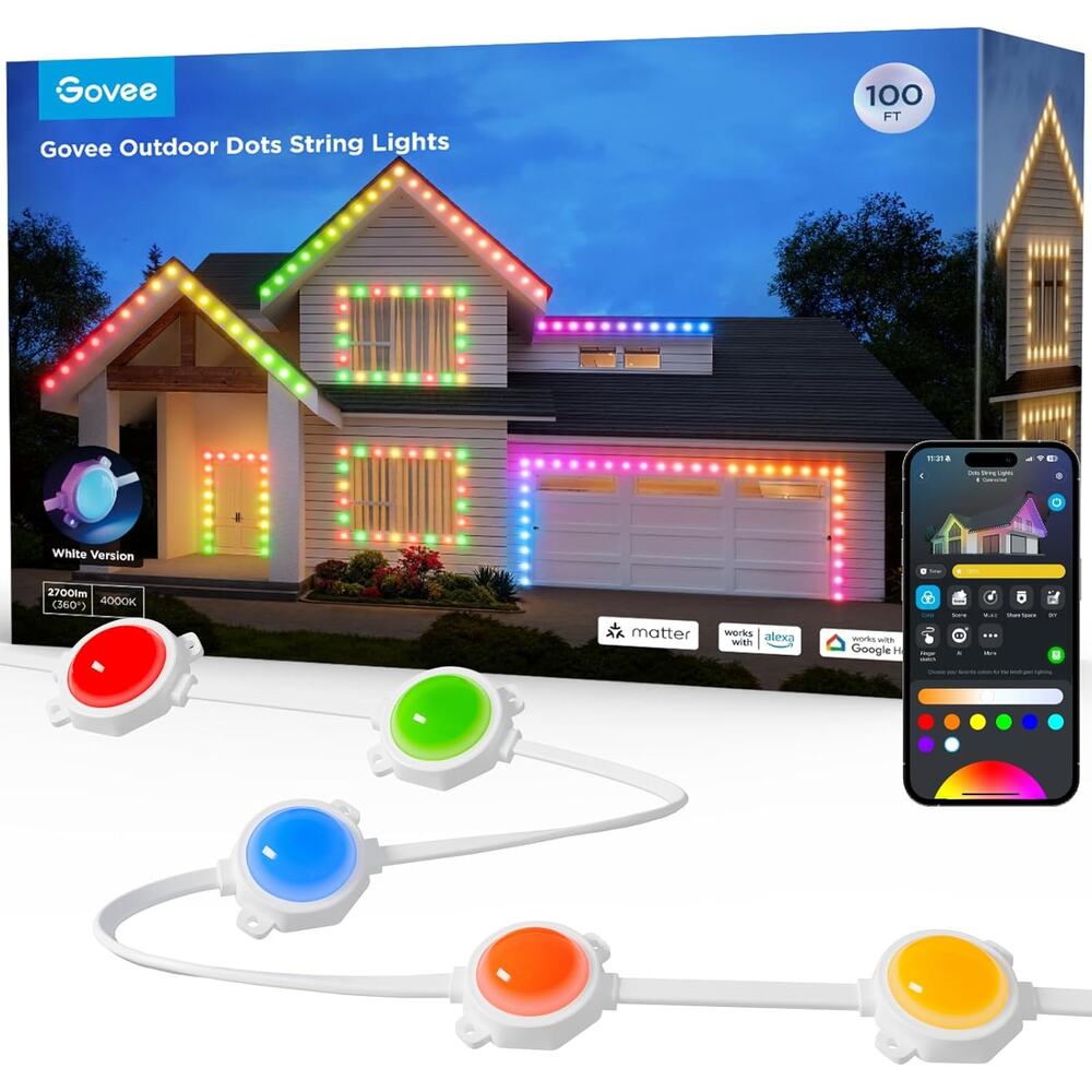 Govee Outdoor LED Dot Strip Lights, 45 RGBIC LED Lights 100FT String Lights